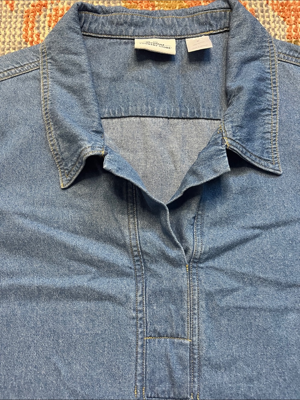 Vermont Country Store Denim Popover Dress Size M 100% Cotton - Picture 3 of 8